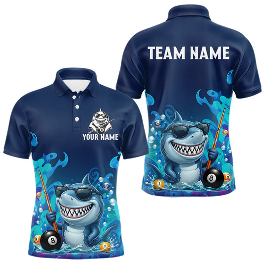 Maxcorners Personalized Funny Shark Blue Waving Billiard 8 Ball Shirt For Men Billiard Pool Team Jersey LM1705