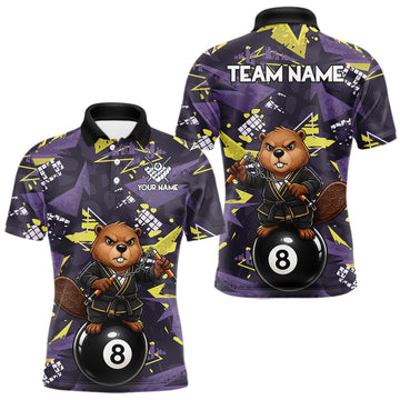 Maxcorners Custom Karate Beaver Billiard Shirt For Men Funny Beaver 8 Ball Pool Team Jersey Billiard Gifts LM0410