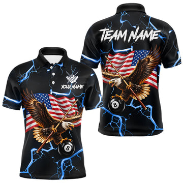 Maxcorners Eagle 8 Ball Billiard Shirt For Men Patriotic US Flag Pool Jersey Custom Billiard Team Uniform LM0410