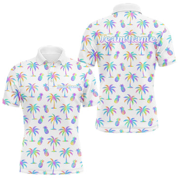 Maxcorners Personalized Tropical Palm Trees Pineapple Men Golf Polo Shirts Holographic Team Golf Clothes