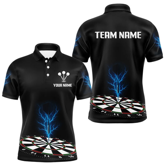 Maxcorners Men’s Darts Shirt, Colorful Dartboard With Navy Thunder Lightning Dart Arrow