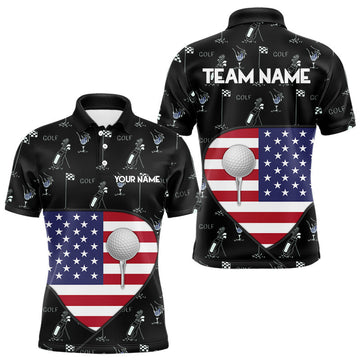 Maxcorners Personalized American Flag Mens Golf Polo Shirts Custom Patriotic Golf Ball Team Jerseys LM1904