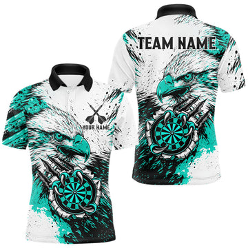 Maxcorners Custom Turquoise Grunge Eagle Scratch Dartboard Men Darts Polo & 1/4-Zip Shirts Dart Team Jerseys
