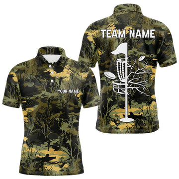 Maxcorners Disc Golf Basket Green Leaf Camo Men Disc Golf Polo Shirts Custom Disc Golf Jerseys Team For Men LM2704