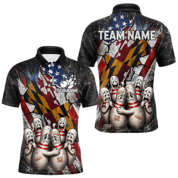 Maxcorners Funny Sad Pins Patriotic Bowling Jersey For Men Custom Maryland - US Flag Bowling Team Shirts