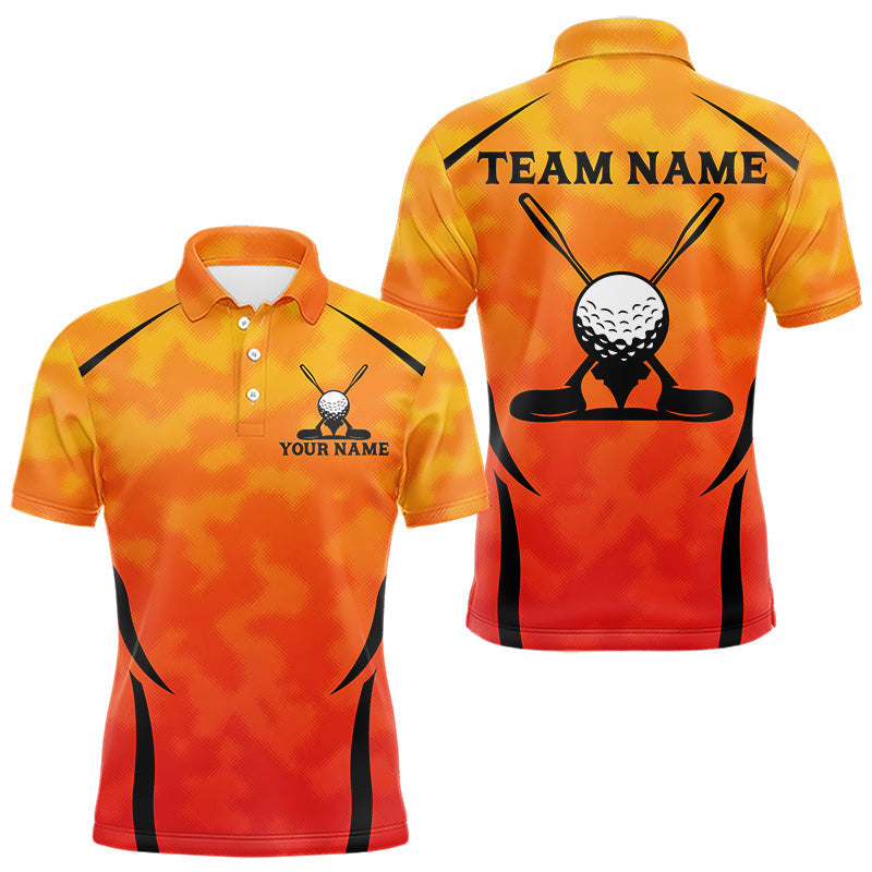 Maxcorners Men's Orange Camo Golf Polo Shirt Custom Golf Team Jersey Camo Golf Short Sleeve Jersey