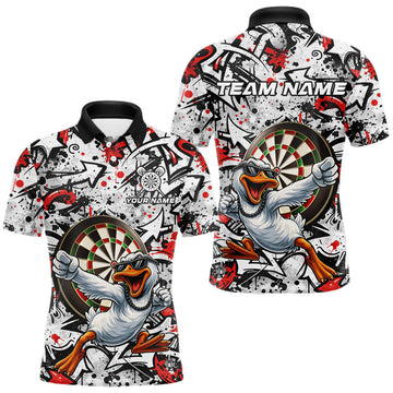 Maxcorners Personalized White & Red Graffiti Darts Men Polo & 1/4-Zip Dart Shirt Funny Duck Dart Team Jerseys LM1903