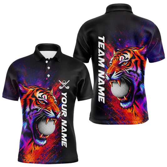 Maxcorners Colorful Tiger Golf Polo Shirts For Men Custom Splatter Golf Attire, Team Golf Gifts LM2306