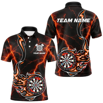 Maxcorners Personalized Orange Thunder Darts Polo 1/4-Zip Shirt Men Custom Dartboard Fire Flame Darts Jersey LM2709