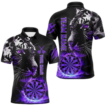 Maxcorners Purple Horror Tiger Fire Flame Dartboard Custom Men Darts Polo League Shirts Dart Jerseys