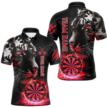 Maxcorners Red Horror Tiger Fire Flame Dartboard Custom Men Darts Polo League Shirts Dart Jerseys