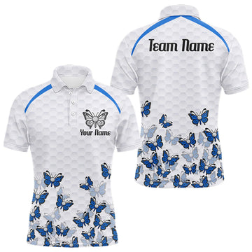 Maxcorners Blue Pattern Butterfly Mens Golf Polo Shirt Custom Name White Ball Golf Clothes Shirts LM1903