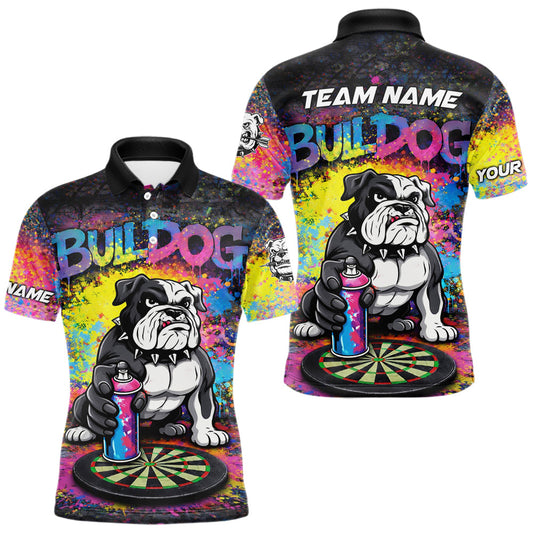 Maxcorners Custom Funny Bulldog Colorful Paint Men Darts Polo League Shirts Splash Dart Team Jerseys