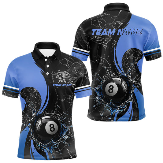 Maxcorners Blue Watering 8 Ball Pool Billiard Shirts For Men Custom Broken Glass Billiard Team Jersey LM2704