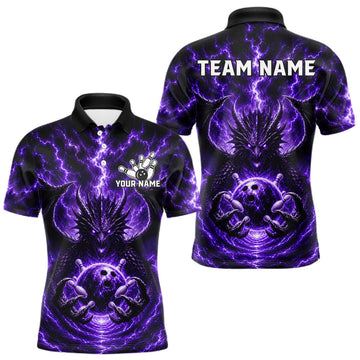 Maxcorners Lightning Purple Thunder Dragon Bowling Shirts For Men Custom Polo 1/4-Zip Team Bowling League