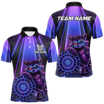 Maxcorners Custom Neon Purple and Blue Funny Raccoon Dart Shirt for Men, Dart Tournament Team Jersey