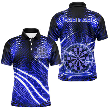 Maxcorners Black And Blue Stripes Light Dartboard Custom Darts Polo Shirts Men Dart Team Jerseys LM2512