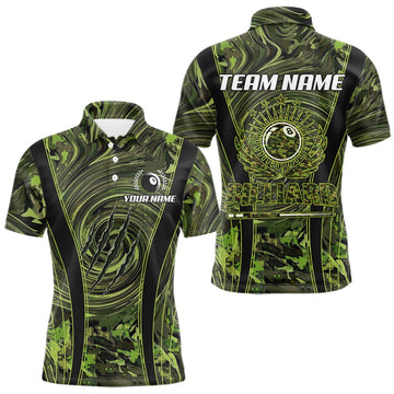 Maxcorners Green Camo 8 Ball Billiard Polo & 1/4 Zip Shirt For Men Custom Pool Team Shirt, Billiard Clothes LM2603