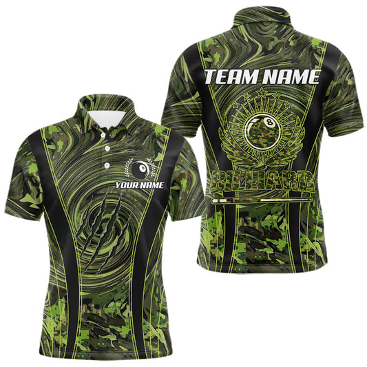 Maxcorners Green Camo 8 Ball Billiard Polo & 1/4 Zip Shirt For Men Custom Pool Team Shirt, Billiard Clothes LM2603