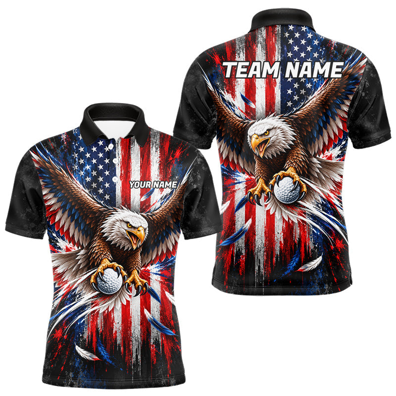 Maxcorners Personalized Patriotic Eagle Men Golf Polo Shirt Custom Name US Flag Golfer Team Jersey