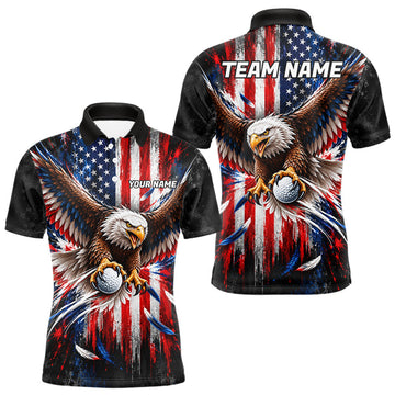 Maxcorners Personalized Patriotic Eagle Men Golf Polo Shirt Custom Name US Flag Golfer Team Jersey