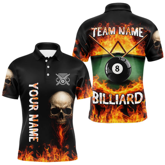Maxcorners Fire Flame Pool 8 Ball Skull Billiard Shirts For Men Custom Billiard League Jerseys | Red LM2512