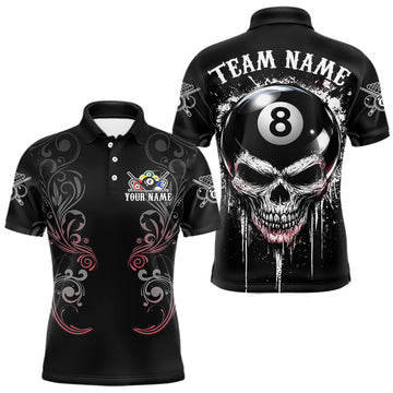 Maxcorners Grey Grunge Skull Billiard Shirts For Men Custom Pool 8 Ball Billiard League Jerseys LM2512