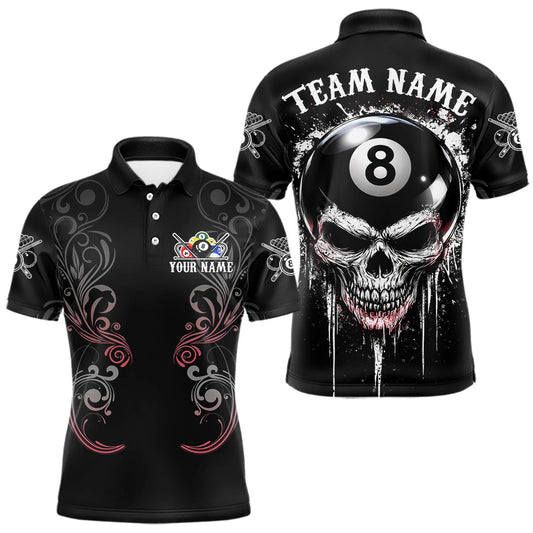 Maxcorners Grey Grunge Skull Billiard Shirts For Men Custom Pool 8 Ball Billiard League Jerseys LM2512