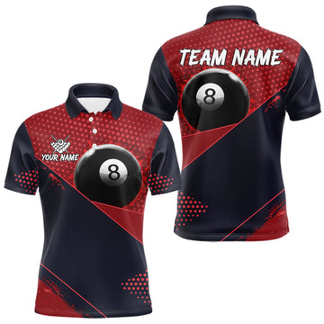 Maxcorners Red Splash 8 Ball Billiard Polo Quarter-Zip Shirt For Men Custom Splatter Billiard Pool Attire LM2806