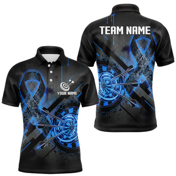 Maxcorners Lightning Blue Ribbon Dartboard Custom Breast Cancer Awareness Darts Polo Shirt For Men LM3010