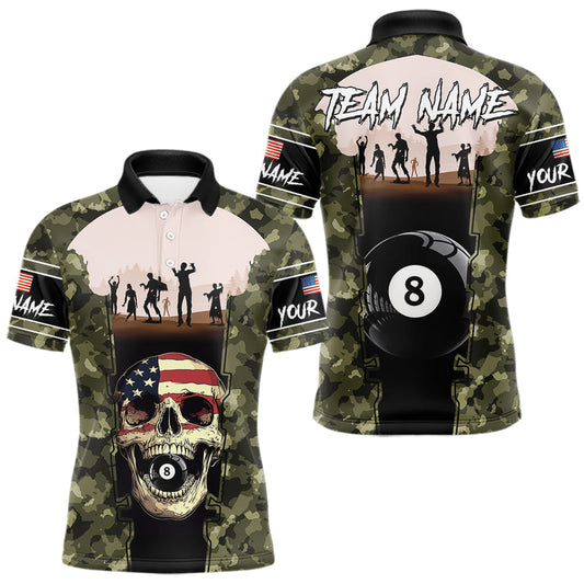 Maxcorners US Flag Skull Patriotic Billiard Shirts For Men Custom Camouflage 8 Ball Billiard Jerseys LM2512