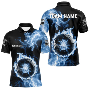 Maxcorners Blue Flaming Pool Billiard Shirts For Men Custom Light Ball 8 Billiard Team Jerseys LM2512