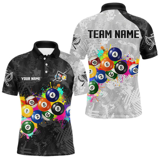 Maxcorners Personalized Colorful Splatter Billiard Balls Shirt For Men Pool Ball 8 Billiard Jersey