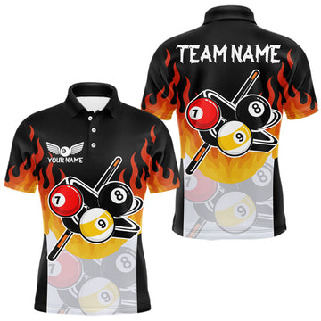 Maxcorners Flaming 8 Ball & 9 Ball Billiard Jerseys For Men Custom Pool Cue Billiards Team Jersey