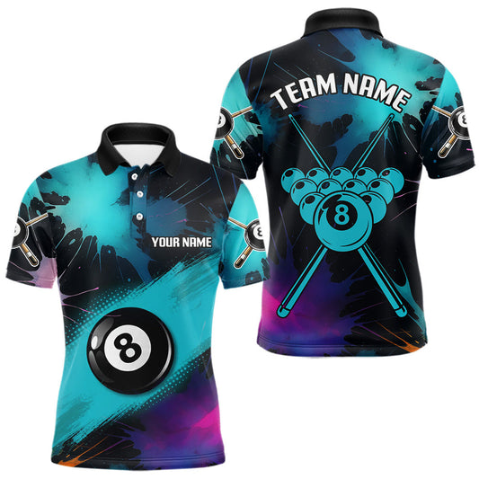 Maxcorners Grunge Splatter Teal Ball 8 Billiard Shirts For Men Personalized Billiard Attire Gifts LM0101