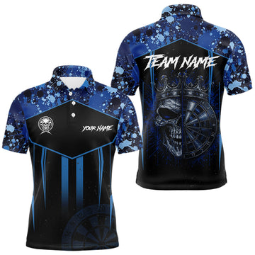 Maxcorners Crown Skull Splatter Paint Dartboard Darts Shirt For Men Custom Blue Splatter Dart Team Jerseys LM1005