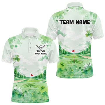 Maxcorners Golf Polo Shirt For Men Personalized Shamrock Clover Golf Jersey St Patrick Golf Apparel Golf Gifts LM0409