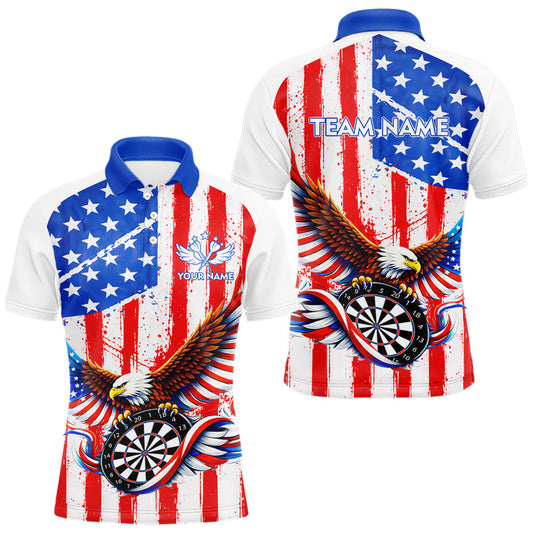 Maxcorners Personalized Eagle US Flag Patriotic Men Darts Polo Shirt Custom Freedom-Day Dart Team Jersey