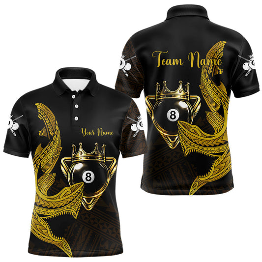 Maxcorners Gold 8 Ball Crown Men's Billiard Polo & 1/4 Zip Shirt Custom Tribal Billiard Attire Gifts LM0101