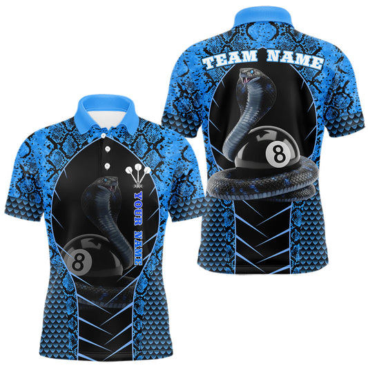 Maxcorners Personalized Cobra Snake Men Billiard Team Shirt Blue 8 Ball Billiard Polo & 1/4 Zip Attire LM0101