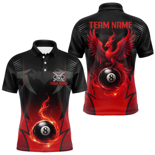 Maxcorners Black & Red 8 Ball Men Billiard Shirt Personalized Phoenix Billiard Polo & 1/4 Zip Apparel LM0101