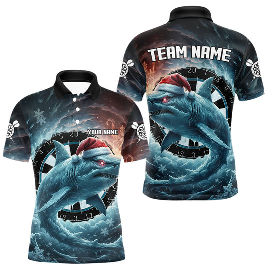 Maxcorners Snowflake Ice Shark Dartboard Funny Men Darts Polo Shirt Custom Christmas Dart Jerseys MT0811