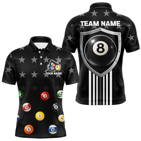 Maxcorners Black Stars 8 Ball Pool Men Billiard Team Shirt Personalized Polo & 1/4-Zip Billiard Gifts