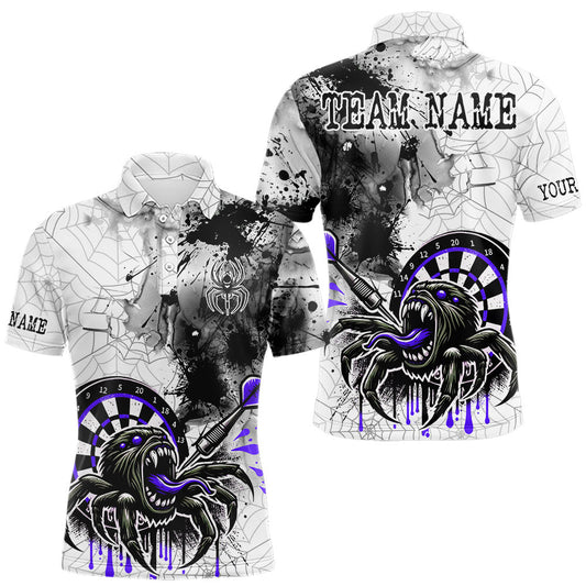 Maxcorners Personalized Dripping Black And Purple Spider Dart Polo Shirts For Men, Custom Dart Jerseys
