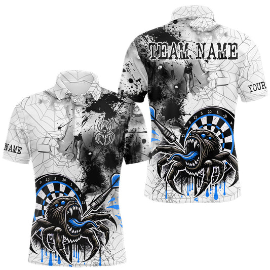 Maxcorners Personalized Dripping Black And Blue Spider Dart Polo Shirts For Men, Custom Dart Jerseys