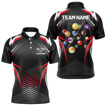 Maxcorners Black & Red Ball Pool Team Shirts Men's Billiard Polo & 1/4-Zip Personalized Billiard Gifts LM1904
