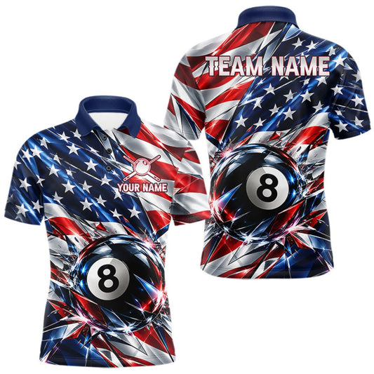 Maxcorners American Flag Broken Glass Billiard Shirt For Men Custom 8 Ball Patriotic Billiard Pool Team Jersey LM0510