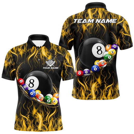 Maxcorners Fire Flame 8 Ball Billiard Pool Shirt For Men Custom Yellow Light Billiard Ball Team Jersey