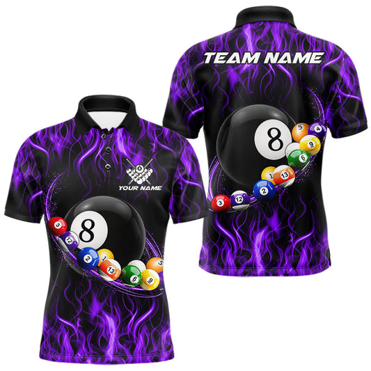 Maxcorners Fire Flame 8 Ball Billiard Pool Shirt For Men Custom Purple Light Billiard Ball Team Jersey