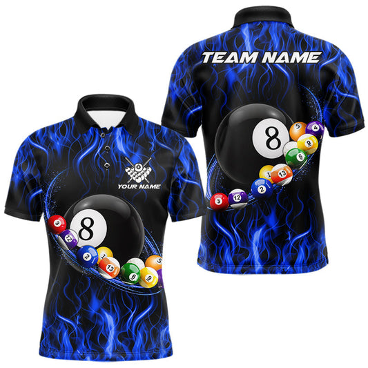 Maxcorners Fire Flame 8 Ball Billiard Pool Shirt For Men Custom Blue Light Billiard Ball Team Jersey